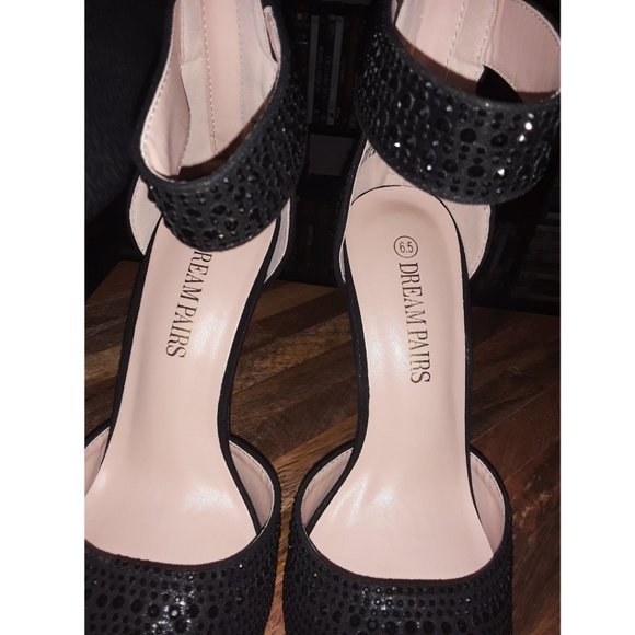 SOLD DREAM PAIRS Black Pearl Shine Swan Platform Pump Peep Toe High Heels - 5 in - Picture 9 of 16